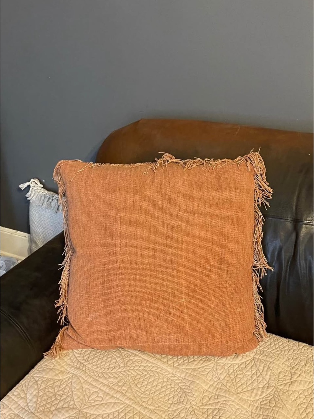Set of 2 Terracotta Fringe Pillow Covers 22x22 Woven Boho